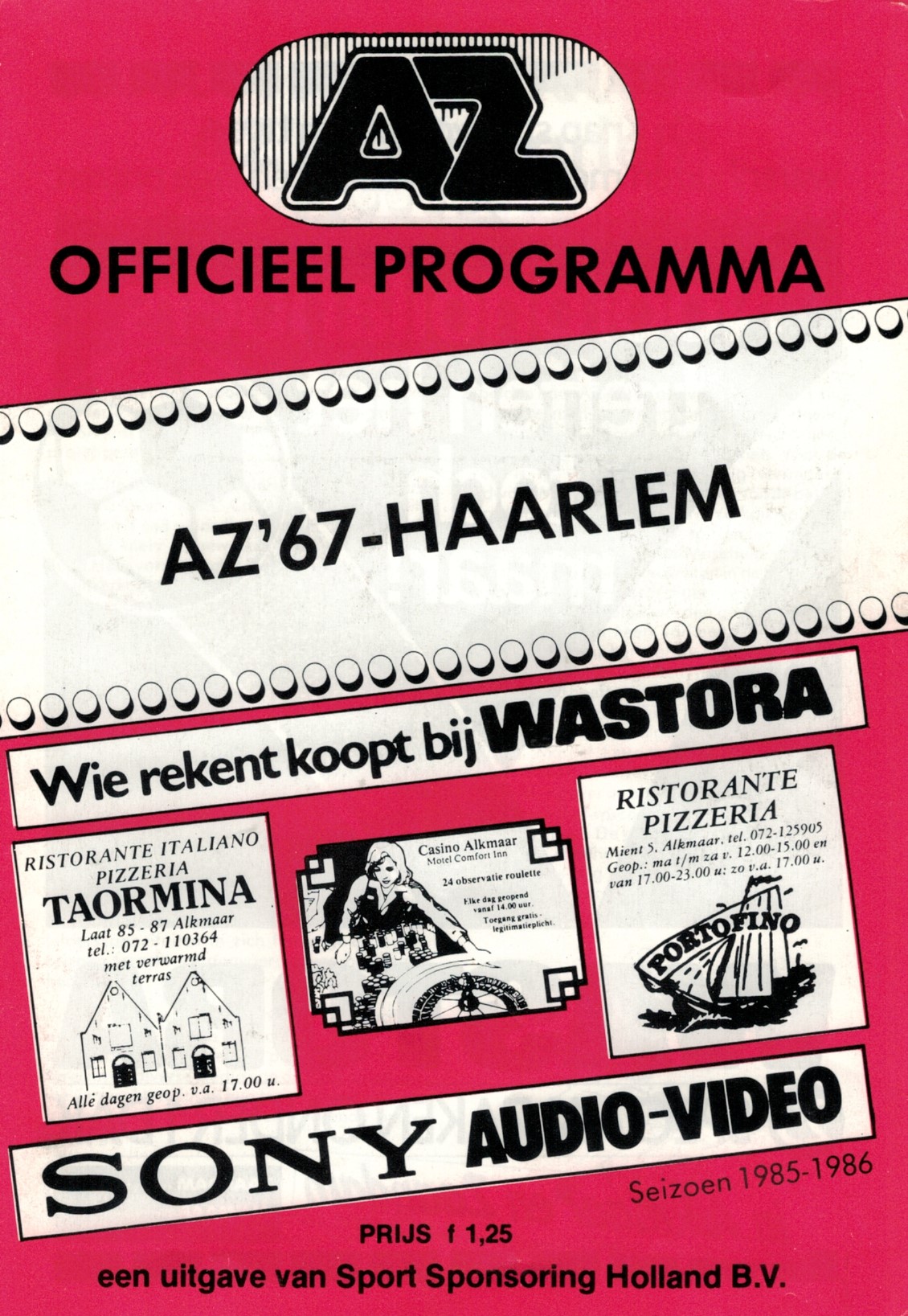 AZ Programma 25-mei-1986 Haarlem thuis